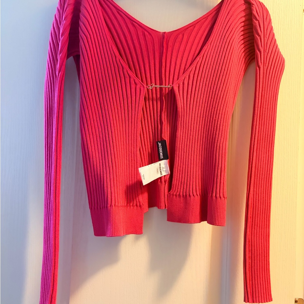 Jacquemus Vibrant Pink Ribbed Knit Top